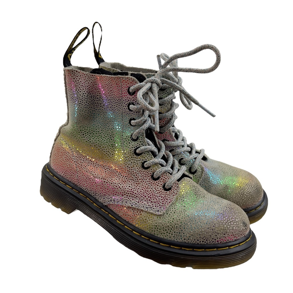 Dr. Martens Kids Iridescent Lace-Up Boots - Silver Holographic